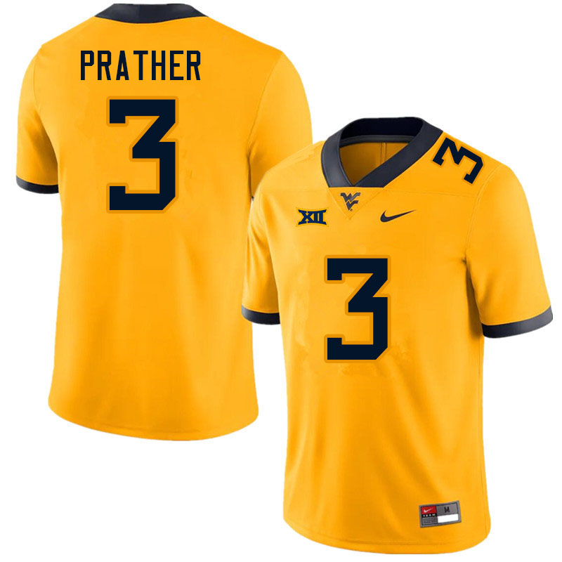 NCAA Men's Kaden Prather West Virginia Mountaineers Gold #3 Nike Stitched Football College Authentic Jersey QE23D30GH